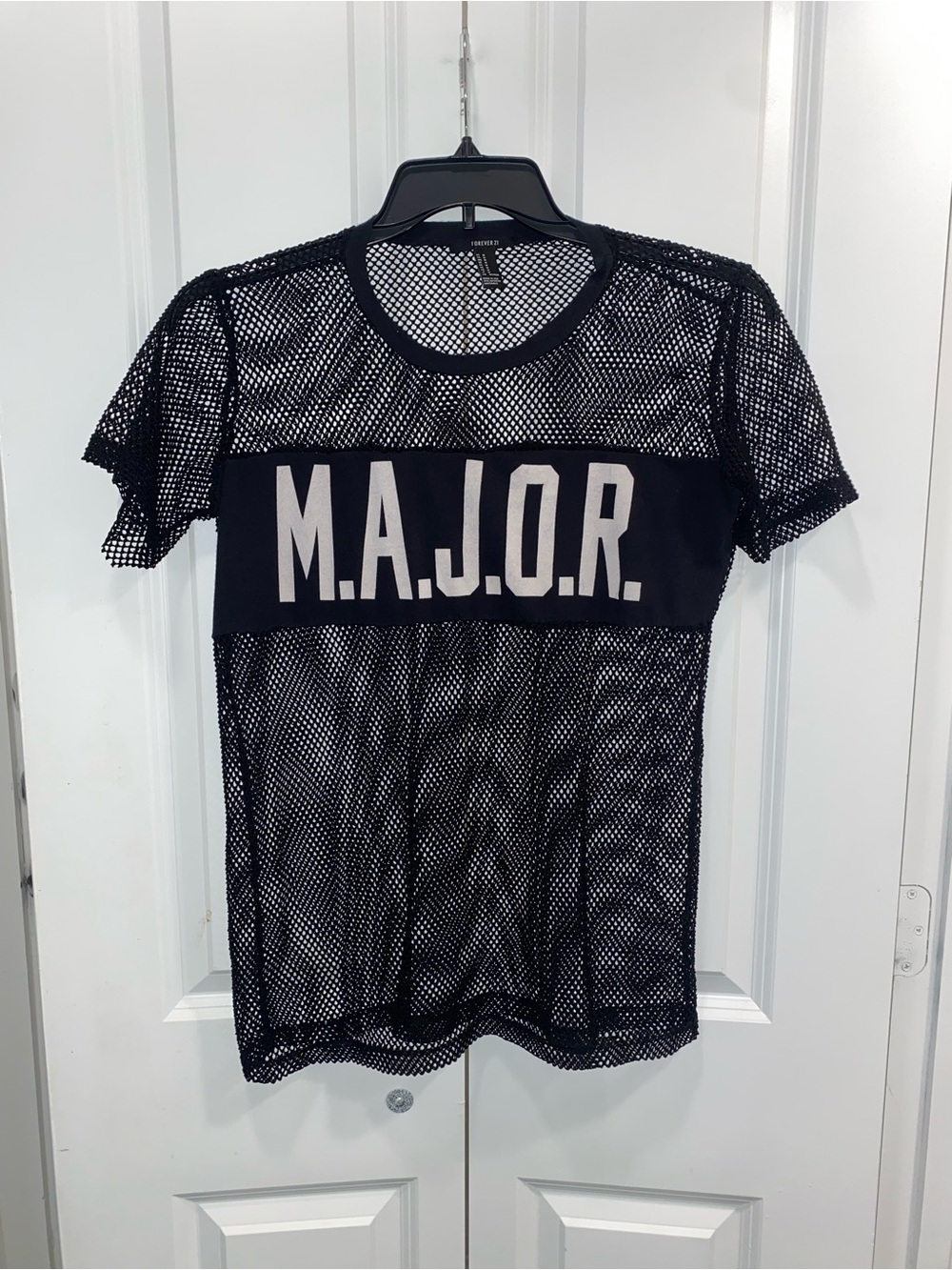 Forever 21 Black Mesh Graphic Tee with White Logo